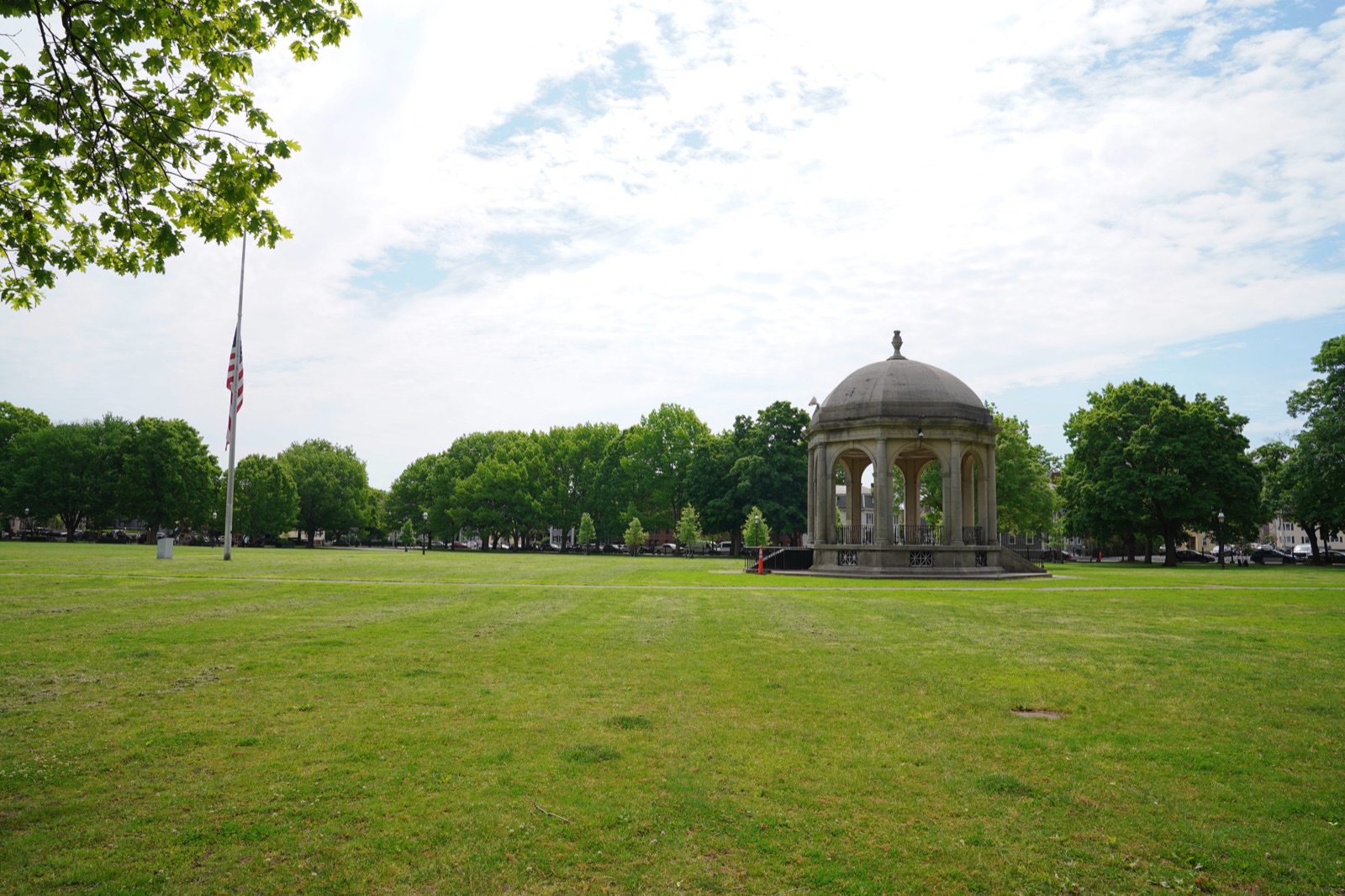 Salem Common with the historic bandstand across from John Bertram House of Salem