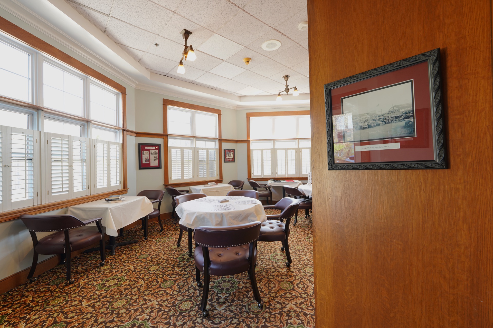 Library with fireplace at John Bertram House of Swampscott